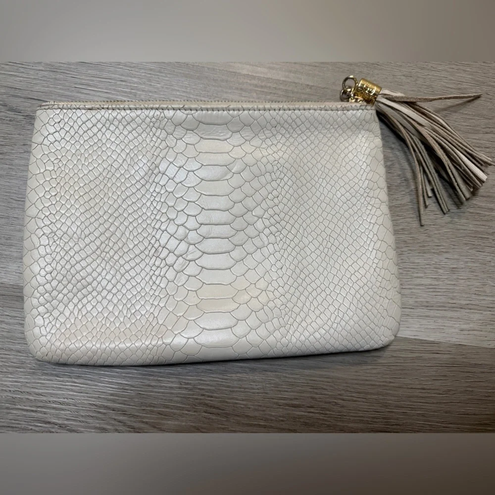 GiGi New York Cream Textured Clutch with Gold Accents
